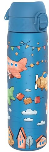 ion8 Trinkflasche 500 ml Auslaufsicher Einhandöffnung Sichere Verriegelung Spülmaschinenfest BPA-frei Tragegriff Klappdeckel Leicht zu Reinigen, Klimaneutral, Flugzeuge