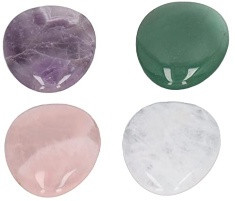 4 Stück Handschmeichler mit Exquisitem Glanz, Daumensteine ​​zur Angstlinderung bei Druck, Rosenquarz, Amethyst, Grüner Aventurin, Klarer Quarz,