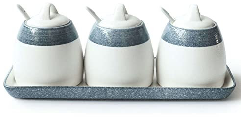Vaso per la conservazione del sale in ceramica, Zuccheriera in ceramica con coperchio e cucchiaio, zuccheriera bianca da fattoria, saliera, scatola for condimenti, barattoli for spezie, scatola for sp
