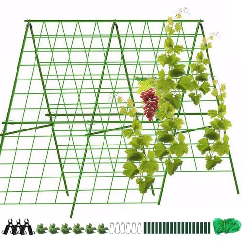 Trellis for Climbing Plants Outdoor, 4x4ft A-Frame Garden Trellis, Foldable Cucumber Trellis Set, Plastic-Coated Steel Pipe Climbing Plant Trellis, Plant Grow Support for Tomato, Squash, Vegetable