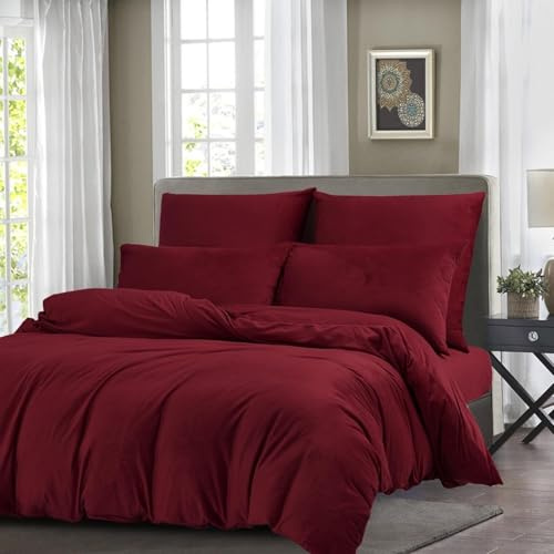 Gezu Housse de Couette Hiver 200x200cm Vin Rouge Flanelle Velours Double Face Épaissie Chaude Parure de Lit Adulte Literie 2 Personnes avec 2 Taies d'oreiller 65x65cm avec Fermeture Éclair