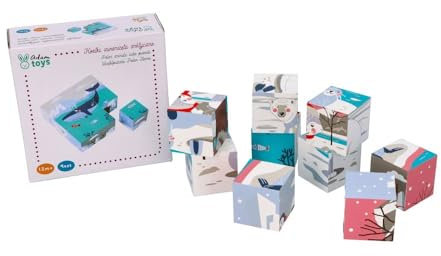 AdamToys - Kinder Würfelpuzzle - Bilderwürfel ab 1 Jahr - Puzzle mit Motiv Arktische Tiere - Lernspielzeug für Mädchen, Jungen - Förderung der Fantasie und Geschicklichkeit