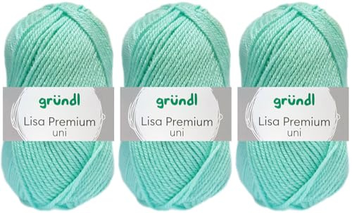 3x50 Gramm Gründl Lisa Premium Uni aus 100% Polyacryl inkl. Anleitung für Meerschwein (07 Pastelltürkis)