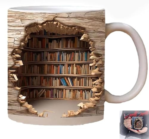 3D-Becher, Yifare 3D-Tasse, 3D-Bücherregal-Tasse, Kaffeetasse, kreatives Raum-Design, Mehrzweck-Keramikbecher, Buchliebhaber-Kaffeetasse, coole Geschenke für Leser (C)
