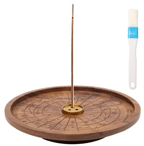 Bofanze Porte-encens en Bois,Voie lactée Motif,12cm Bruleur Encens Porte Encens en Laiton Rûleur d'Encens en Bâton Porte Encens à 3 Trous avec Plateau Collecteur De Cendres pour Méditation，Yoga