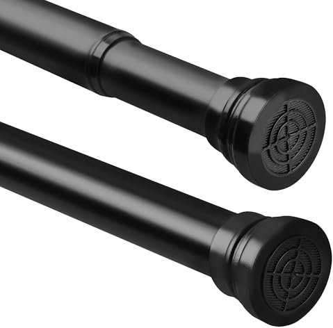 Extendable Curtain Poles Shower Curtain Rail Tension Pole 76-132 cm,Black Shower Curtain Rod, No Drilling for Kitchen Cupboard Bathroom Window