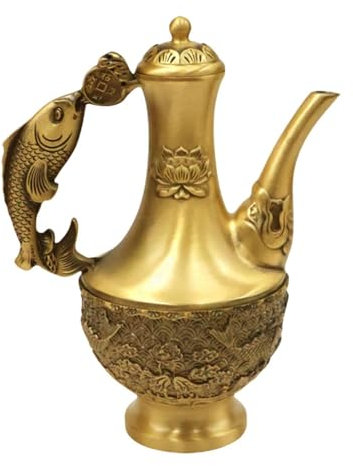 perfk Teekanne aus Messing, Teekessel, stabil, multifunktional, Vintage-Stil, Wasserkrug, Ornament für Schlafzimmer, Schreibtisch, Wohnzimmer, Büro, Fisch