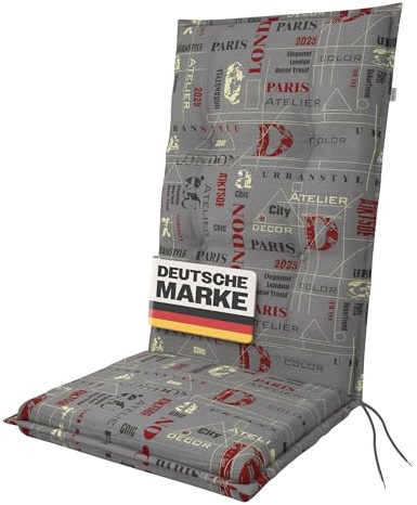 Gardissimo Hochlehner 1112 Gartenstuhlauflage 120x50x8cm Grau mit Schrift | UV-Lichtecht, Baumwollmischgewebe, Schaum-/Vliesfüllung, Polsterauflage