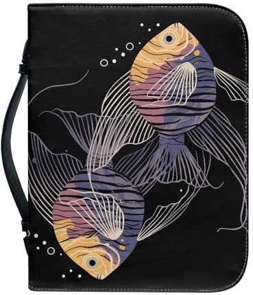 Kuiaobaty Buchhülle für Bibel, Romantik, Aquarellfisch, PU-Leder, Buchhülle mit Stiftfach innen, Buchschutz für Buchgeschenk