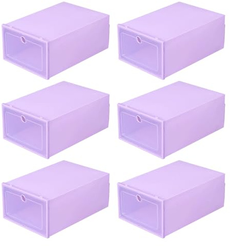 EAZHOP Schuhboxen Stapelbar Transparent 6pcs, Schuh-Organizer aus Kunststoff, Damen, Herren, Kinder Schuhboxen, Faltbar – Schuhaufbewahrung Platzsparend Sneaker Box zum Reisen, Aufbewahrung (Lila)