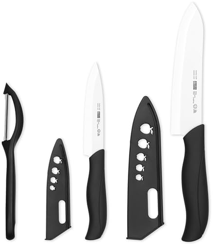 Keramikmesser Set Keramik Messer Küche: Scharf 2er Pack Messerset 15.5cm Kochemesser, 10.7cm Obstmesser Geschenk für Mama (Weiße Klinge)