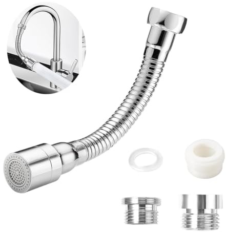JINJUMEI 20cm Wasserhahn Verlängerung, Verlängerung Mit 2pcs Adapter, 360° Schwenkbarer Spritzkopf, Wasserhahnverlängerung für Küchen, Bädern, Bars, Toilette