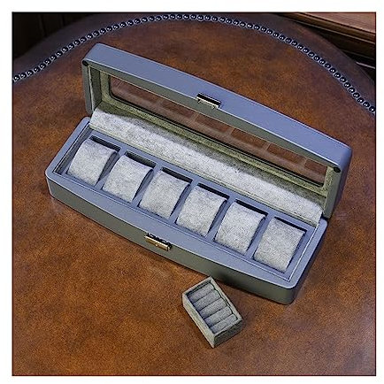 ZZlei2yu-12 Uhrenbox 6-stellige Uhrensammlungsbox Hochwertiger Uhren-Organizer, Uhrenbox aus Kunstleder Uhren Organizer(Grigio)