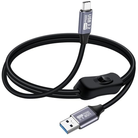 YINGAYOU Cable USB C con Interruptor 3A 60W 10Gbps Cable Tipo C Carga Rápida con Interruptor para Ordenadores Portátiles, PC, Teléfonos Móviles y Vehículos (Negro, 1 m)