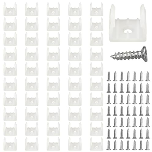 COYUN 50 Pièces Fixation Ruban LED, LED Néon Montage Clips Support Montage, Support pour Bandes, Inclure Vis pour 12mm à 14mm Silicone LED Néon Bande Lumineuse, Translucide, Blanc, avec 50 Vis