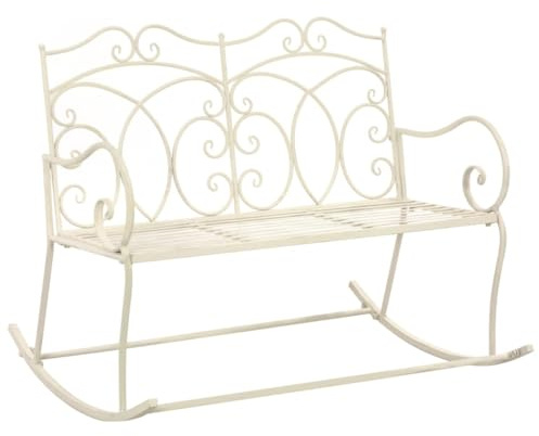 Generisch Outdoor-Loveseat, Terrassengleiter, Schaukelbank, 2 Sitze, Schmiedeeisenstuhl für Park, Hof, Veranda, Rasen, Balkon, Hinterhof, 104 x 83 cm, Weiß