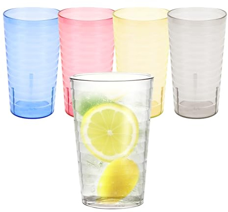 5 PCS Plastic Tumblers, Stackable Drink Cups, Plastic Pint Glasses Perfect for Family, Camping, Party or Everyday Use (Set of 5, Color)