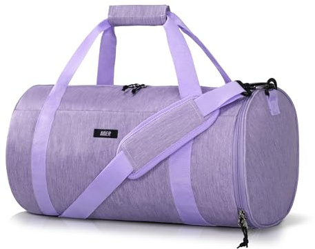 MIER Small Gym Duffle Bag with Shoe Compartment & Wet Pocket, 24L, Purple | Round Duffel Bags for Travel, Carry-on, Fitness, Workout; Lightweight & Durable; Padded Shoulder Strap; Smooth Zipper