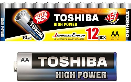 Toshiba 12 batterie AA, batterie alcaline LR6 1,5 V, ultra lunga durata, 10 anni di conservazione, ideali per telecomandi, giocattoli, dispositivi elettronici, 40700102