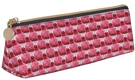 HKHLHLH Estuche de piel con estampado de cerezas rojas, con cremallera, práctico estuche para lápices para niños, para la escuela y la oficina, White, Talla única, Neceser de maquillaje