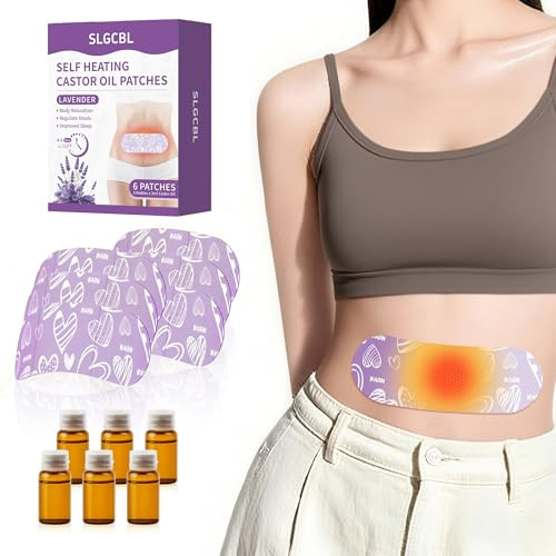 SLGCBL Heat Patches for Menstrual Cramps Relief with Castor Oil, Portable Period Heating Pads for Lower Abdominal & Back, Sleep, Travel Essentials, Gifts for Women, 6 Packs, Lavender Scent
