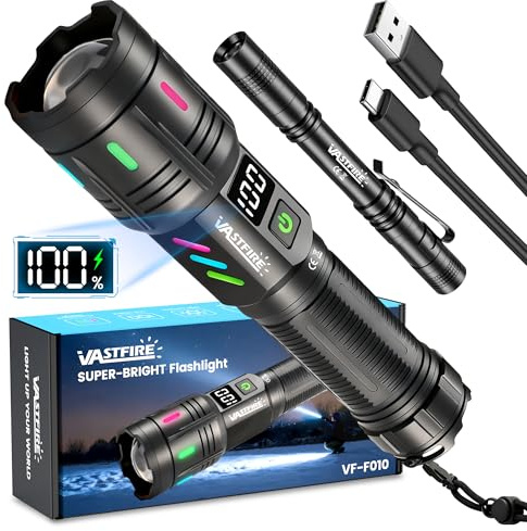 Super Bright Torch 500000 Lumens, High Powered Powerful LED Torches | Long Range 5000ft, LCD Display, USB Long Lasting Rechargeable Flashlight for Camping Hiking Emergency