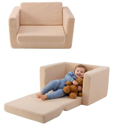 Hakuna Matta barnstol från 1 år för kreativ lek och mysig avkoppling, beige | Barnsoffa av extra mjukt teddytyg | Barnsoffa med maskintvättbara överdrag