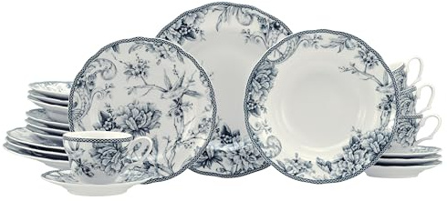 CreaTable, 24772 Série Adelaide Blue Service de table 20 pièces en porcelaine pour 4 personnes, passe au lave-vaisselle et au micro-ondes, production de qualité