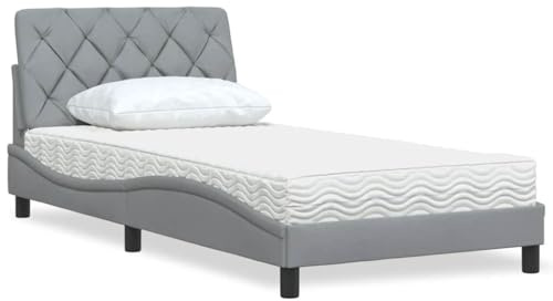 Ordellia Säng med madrass, ljusgrå, 100 x 200 cm, tygöverdrag, Piran-serien, komfortskummadrass H2/H3, ribbotten, stabil sängram för sovrum, modern design