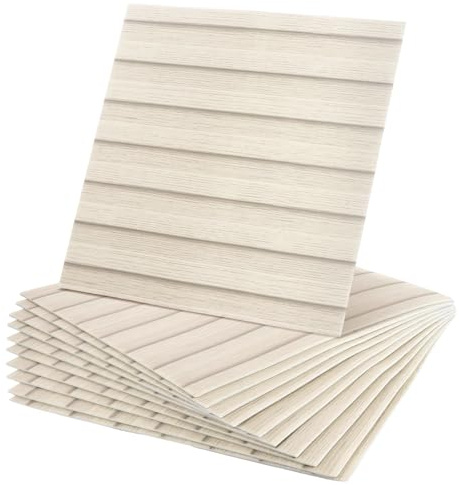 WOPPLXY 30 PCS Wood Effect Self Adhesive Wallpaper, 30x30cm Self Adhesive Wall Tiles for Wall Decor, Waterproof PVC Vinyl Peel and Stick Wallpaper Wood Slat Design for Bedroom and Kitchen