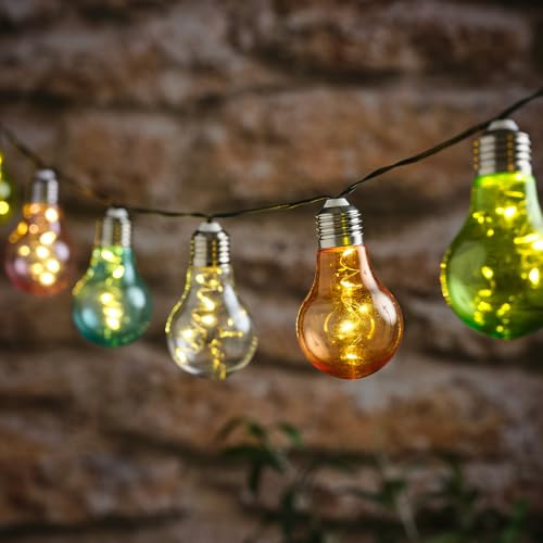 Lights4fun Solar-Glühbirnen-Lichterkette mit 10 Mikro-LEDs in Pastellfarben | 10 warmweiße LEDs | Solarbetrieb Sonnenenergie | 2 Leuchtmodi | Dekoration Sommer Garten Party | Bunt | 1,70 m