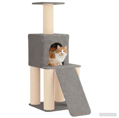vidaXL Arbre à Chat avec poteaux à griffer en sisal Gris Clair 146 cm, Arbre à Chat pour Salon, Chambre, Meuble intérieur, Structure à Plusieurs Niveaux, Parc d'aventure félin