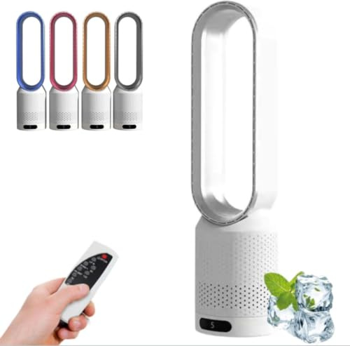Ventilador De Torre Sin Aspas con Purificador De Aire: 8 Velocidades, Flujo De Aire De Gran Angular, Bajo Consumo Energético, Temporizador De Apagado Automático para El Silver