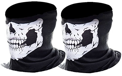 eBoot Halber Schädel Motorrad Gesichtsmaske Rohr Maske (Schwarz, 2 Pack)