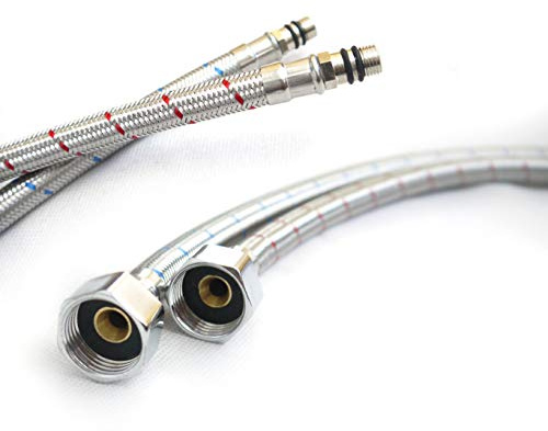 Xcel Home™ 2X M10 (10mm) x 1/2 BSP 600mm Flexible Tap Connectors | Replacement Flexi Pipes for Monobloc Mixer Tap, Boilers, Sinks & Basins | Rust, Corrosion, & Lead-Free Stainless Steel Braided Hoses