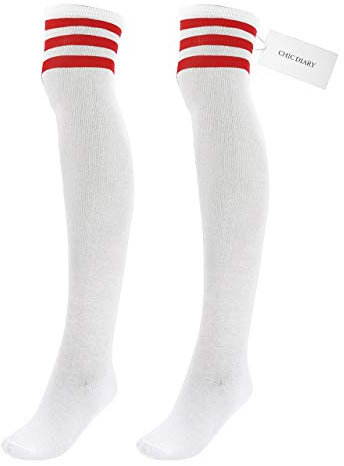 CHIC DIARY Gestreifte Kniestrümpfen Overknee Lange Socken Fußball Sportsocken College Cheerleader Strümpfe Cosplay Kostüm Damen
