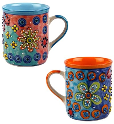 Gall&Zick Tasse Kaffeetasse Teetasse Geschirr Keramik Bemalt Bunt, Handbemalt, Spülmaschinenfest, Fassungsvermögen ca 350ml Set/2
