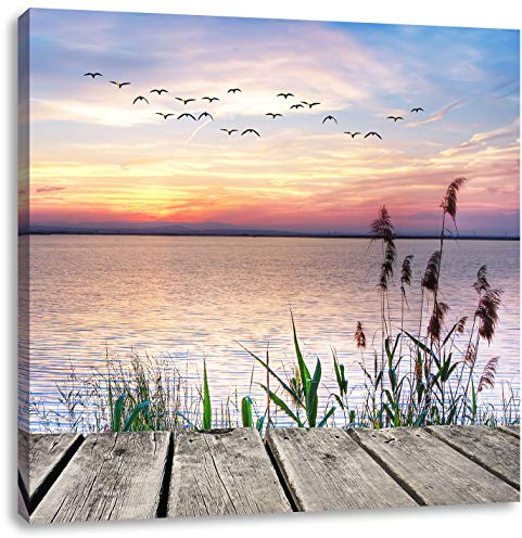 Pixxprint Steg mit Ausblick aufs Meer, Größe: 60x60, Leinwandbild Quadratisch, Wandbild, Kunstdruck, fertig bespannt