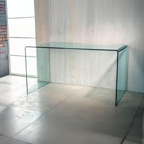 IMAGO FACTORY Scriba – Schreibtisch für Studio, Büro aus Glas, modernes Design (125 x 70 cm), ideal für Zuhause und Büro, elegant, hergestellt aus transparentem gebogenem Glas, 100 % Made in Italy