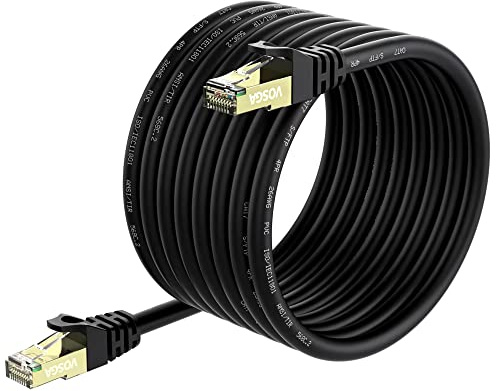 VOSGA Cat7 SFTP Shielded Ethernet Cable 40M, Pure Copper 26AWG Heavy Duty Patch Cord,10Gbps 600MHz Network Cable with Gold Plated RJ45 Connectors,Outdoor Cat 7 LAN Internet Cable 40M Black