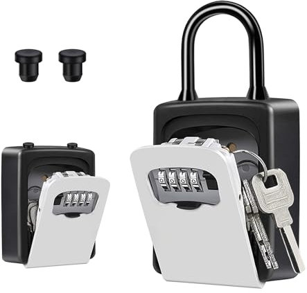 ZHEGE Schlüsseltresor mit Bügel, Schlüsselkasten mit Zahlencode, 4-Stellig Schlüsselbox mit Code für Draußen, Klein Schlüsselsafe Aussen Wetterfeste für Haus Schlüssel (Grau)