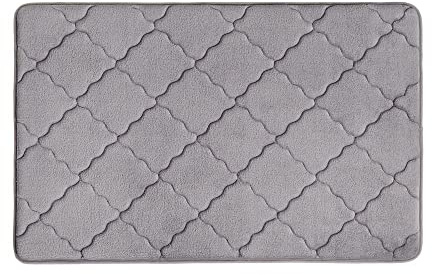 PANA® Memoryschaum Badematte mit Flanell Bezug (50 x 80 cm) • Weicher Badteppich • Waschbare Weichschaummatte für Bad und Dusche • Duschvorleger für Badezimmer • Farbe: Grau