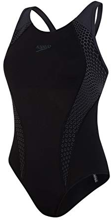 Speedo Damen Badeanzug Placement Laneback, Schwarz/Oxid Grey, 38 (DE 42), 811389