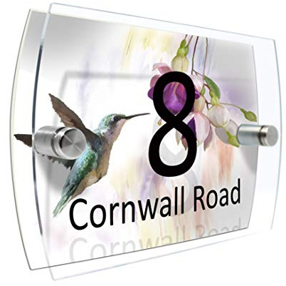 Colourbat Watercolour Animals Personalised Modern House number Sign Name and Number Street Wall Plaque (Hummingbird)