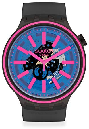 Swatch Big Bold Swiss Quartz Silicone Strap, Black, 24 Casual Watch (Model: SO27B111)