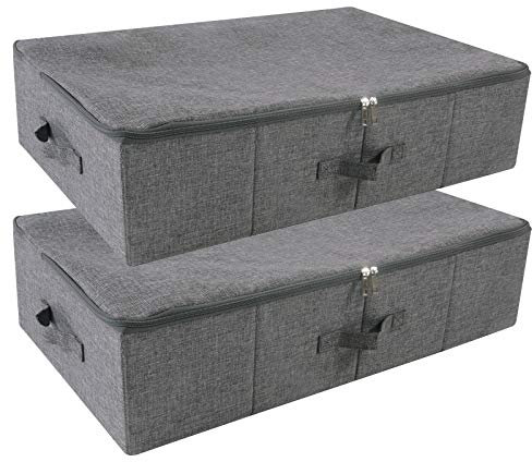 iwill CREATE PRO Pack of 2, Rigid Underbed Storage Boxes with Zip Lid for Clothes, Bedding Sheets, Blankets Organiser, Black Gray