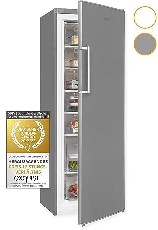 Exquisit Gefrierschrank GS280-H-040E inoxlook | Standgerät | 242 l Volumen | Inoxlook | Gefrierschrank | Türanschlag wechselbar | Gefrieren