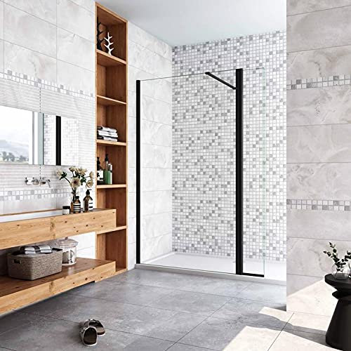 AICA paroi de douche 140x40x200cm paroi de douche à l'italienne avec un retour pivotant 40cm en 8mm verre anticalcaire avec un cadre noir