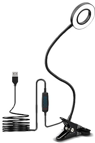 KYOTECH Lampada da Scrivania con Morsetto 52LEDs 7W Lampada a Collo di Cigno 360° Flessibile 10 livelli di luminosit 3 modalità di illuminazione Lampada da Lettura con Clip Dimmerabile Nero