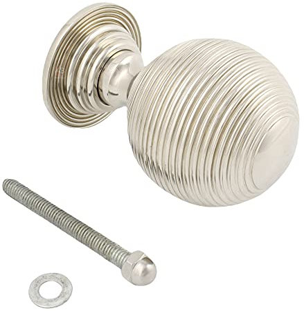 80mm Polished Nickel Beehive Centre Door Knob, Solid Brass Antique Pull Front Handle